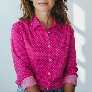 Lauren Ralph Lauren Polka Dot Button Down Shirt Pink Non Iron L New